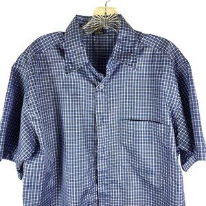 Mens Blue Plaid Shirt Size M Short Sleeve Button-Up Claudio Nucci Blend  JH1841